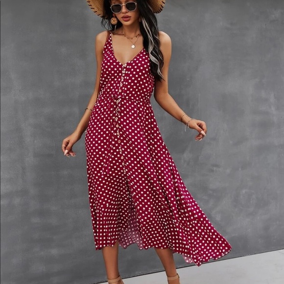 Boho gypsy dot drawstring waist cami dress - Picture 4 of 7